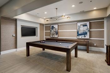 Lounge with billiards table, shuffleboard, & retro games